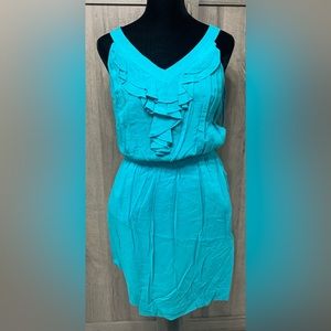 White House Black Market Teal Blue Pocketed Ruffle Sun Dress Women's Size XS
